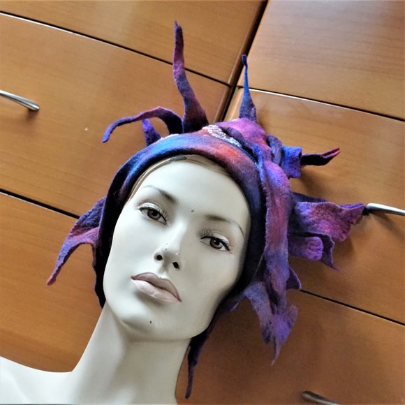 FELTED WOOL UNIQUE HANDMADE HAT GIFT FOR WOMEN main image 5